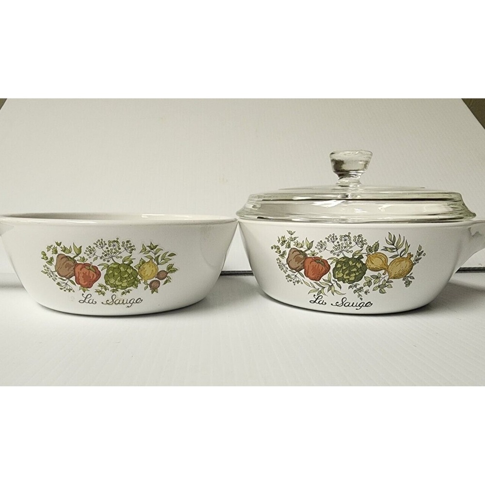 Vintage Corning Ware 2 Spice of Life‎ La Sauge 1 pint  Menuette Pans  with 1 lid